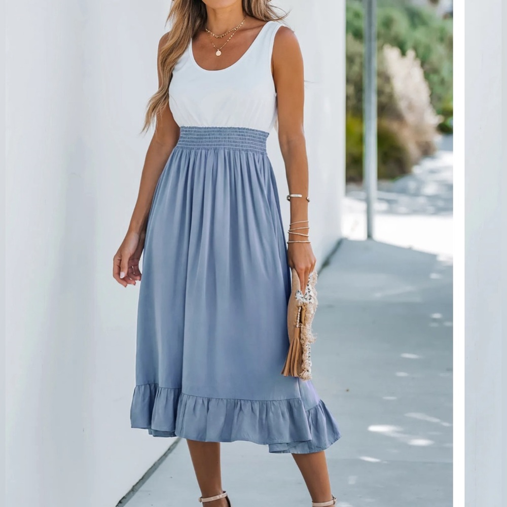 Ruffled Scoop Neck A-shape Dress